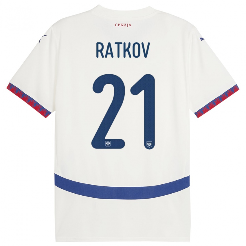 Dames Servië Petar Ratkov #21 Wit Uitshirt Uittenue 24-26 T-Shirt