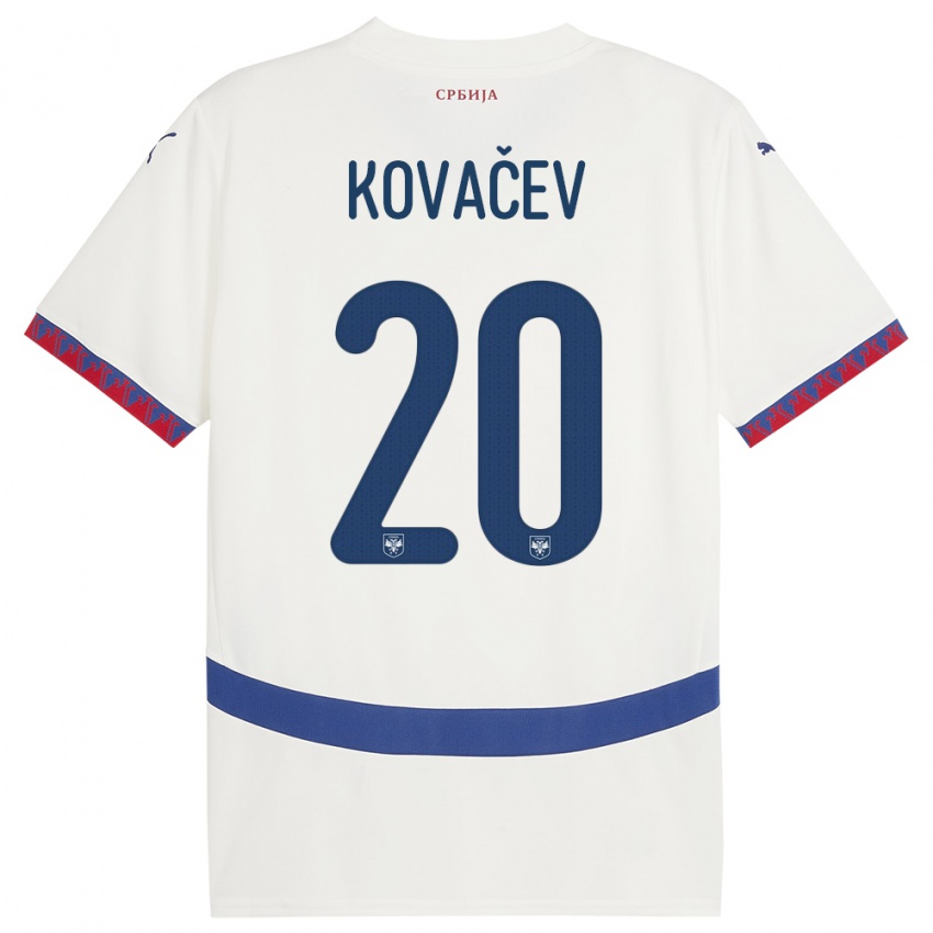 Dames Servië Milan Kovacev #20 Wit Uitshirt Uittenue 24-26 T-Shirt