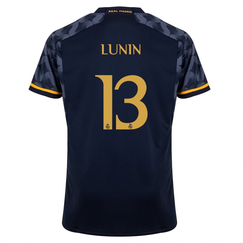 Kinderen Andriy Lunin #13 Donkerblauw Uitshirt Uittenue 2023/24 T-Shirt