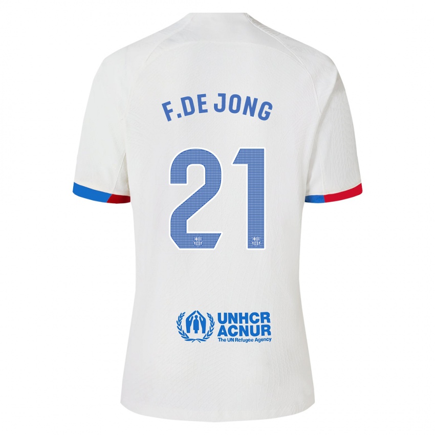 Kinderen Frenkie De Jong #21 Wit Uitshirt Uittenue 2023/24 T-Shirt