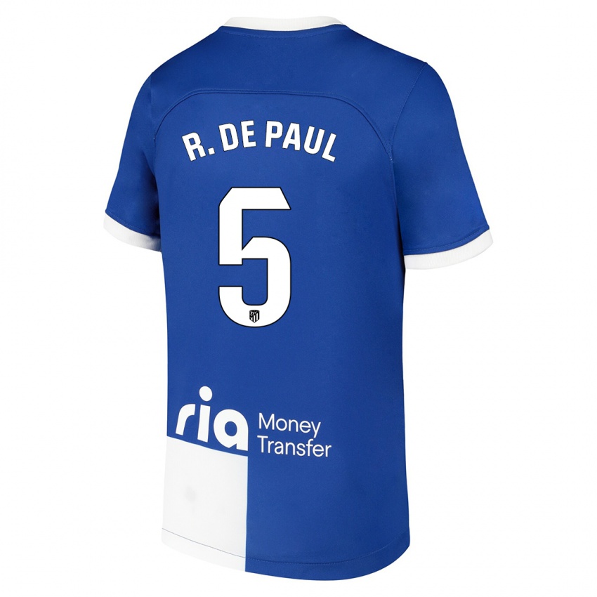 Kinderen Rodrigo De Paul #5 Blauw Wit Uitshirt Uittenue 2023/24 T-Shirt