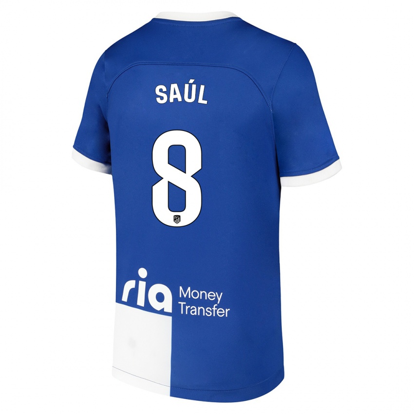 Kinderen Saul Niguez #8 Blauw Wit Uitshirt Uittenue 2023/24 T-Shirt