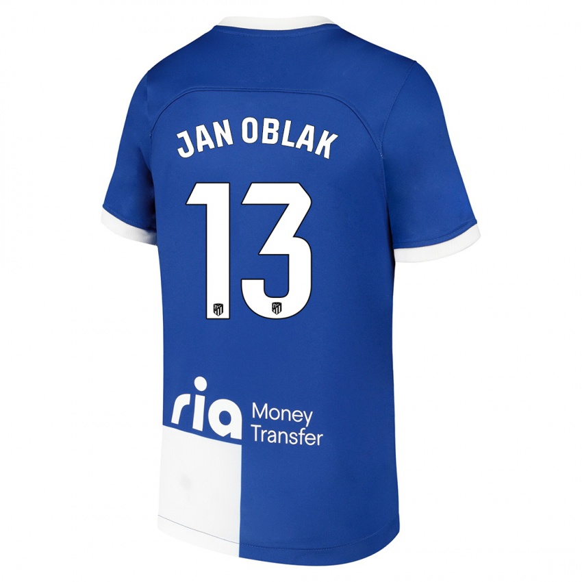 Kinderen Jan Oblak #13 Blauw Wit Uitshirt Uittenue 2023/24 T-Shirt