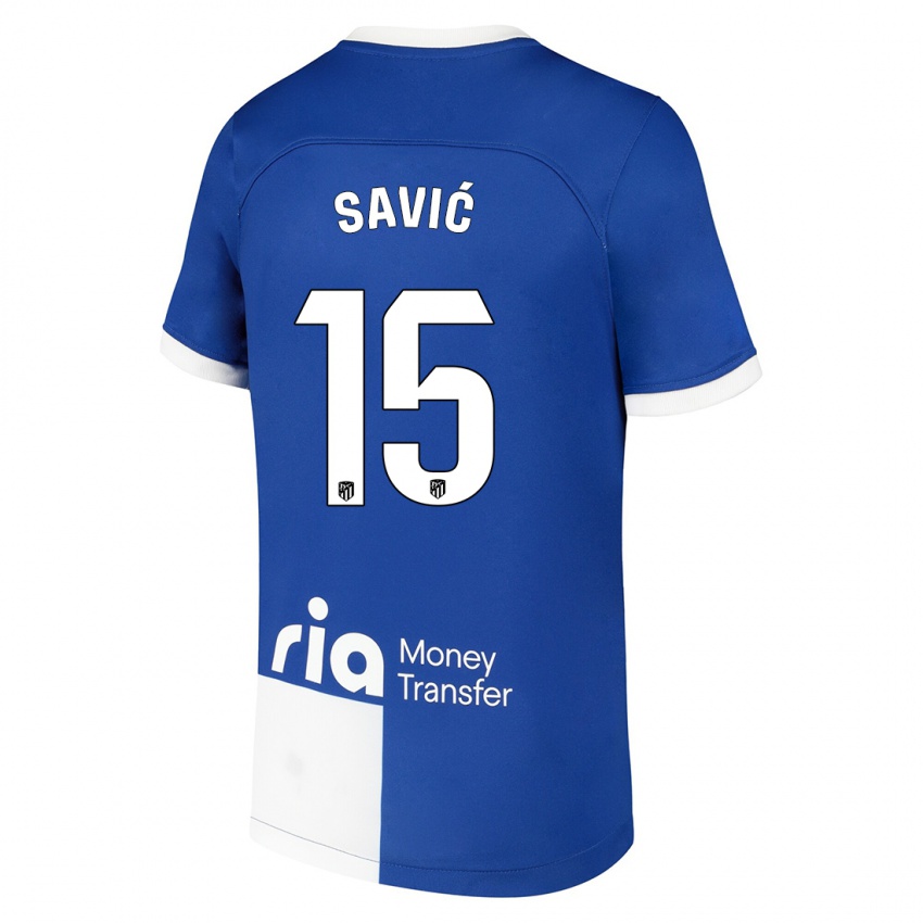 Kinderen Stefan Savic #15 Blauw Wit Uitshirt Uittenue 2023/24 T-Shirt