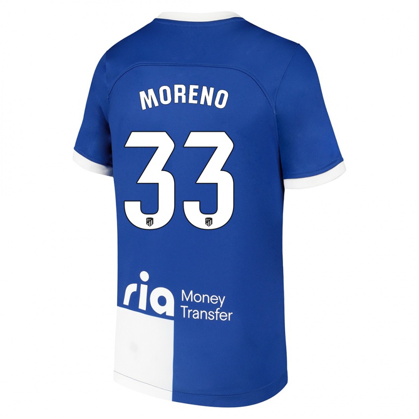 Kinderen Alberto Moreno #33 Blauw Wit Uitshirt Uittenue 2023/24 T-Shirt