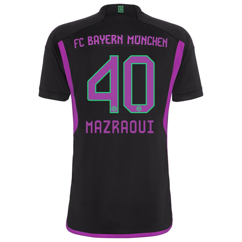 Kinderen Noussair Mazraoui #40 Zwart Uitshirt Uittenue 2023/24 T-Shirt