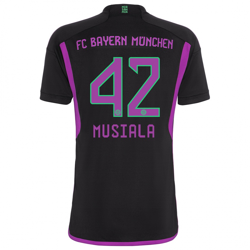 Kinderen Jamal Musiala #42 Zwart Uitshirt Uittenue 2023/24 T-Shirt