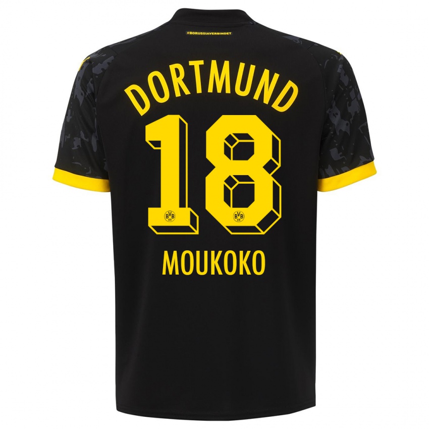 Kinderen Youssoufa Moukoko #18 Zwart Uitshirt Uittenue 2023/24 T-Shirt