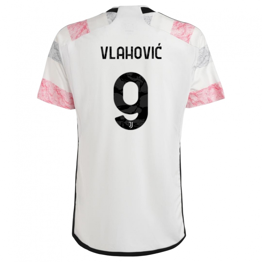 Kinderen Dusan Vlahovic #9 Wit Roze Uitshirt Uittenue 2023/24 T-Shirt