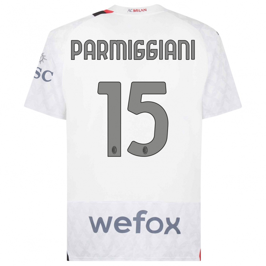 Kinderen Pietro Parmiggiani #15 Wit Uitshirt Uittenue 2023/24 T-Shirt