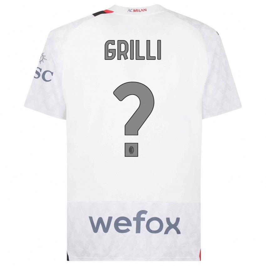 Kinderen Lorenzo Grilli #0 Wit Uitshirt Uittenue 2023/24 T-Shirt