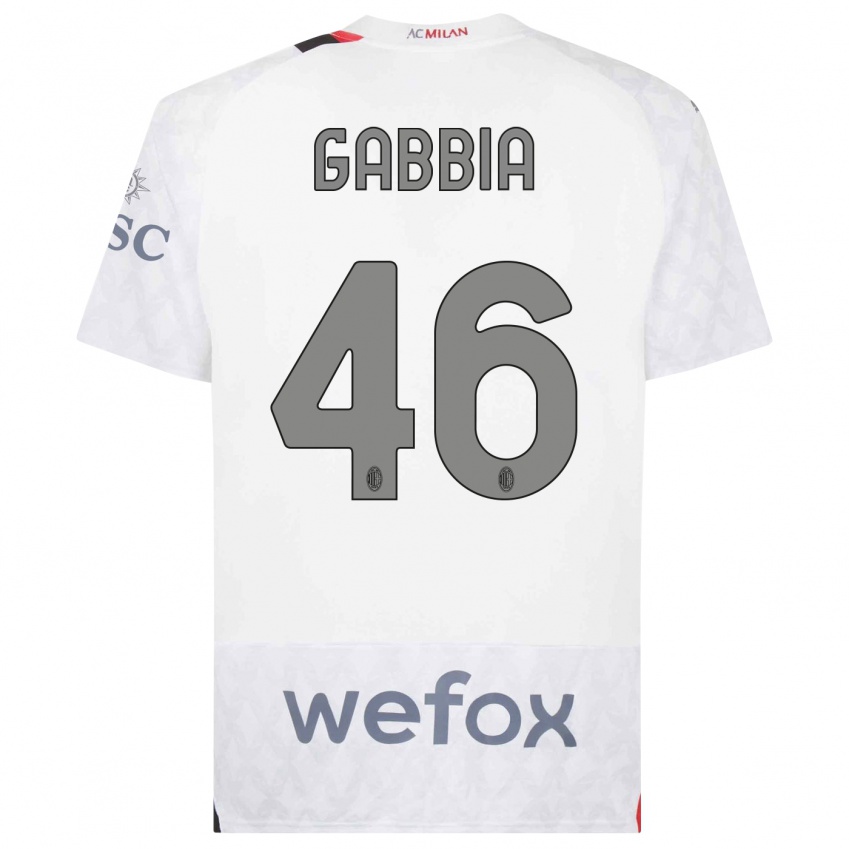 Kinderen Matteo Gabbia #46 Wit Uitshirt Uittenue 2023/24 T-Shirt