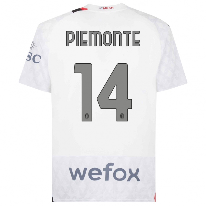 Kinderen Martina Piemonte #14 Wit Uitshirt Uittenue 2023/24 T-Shirt
