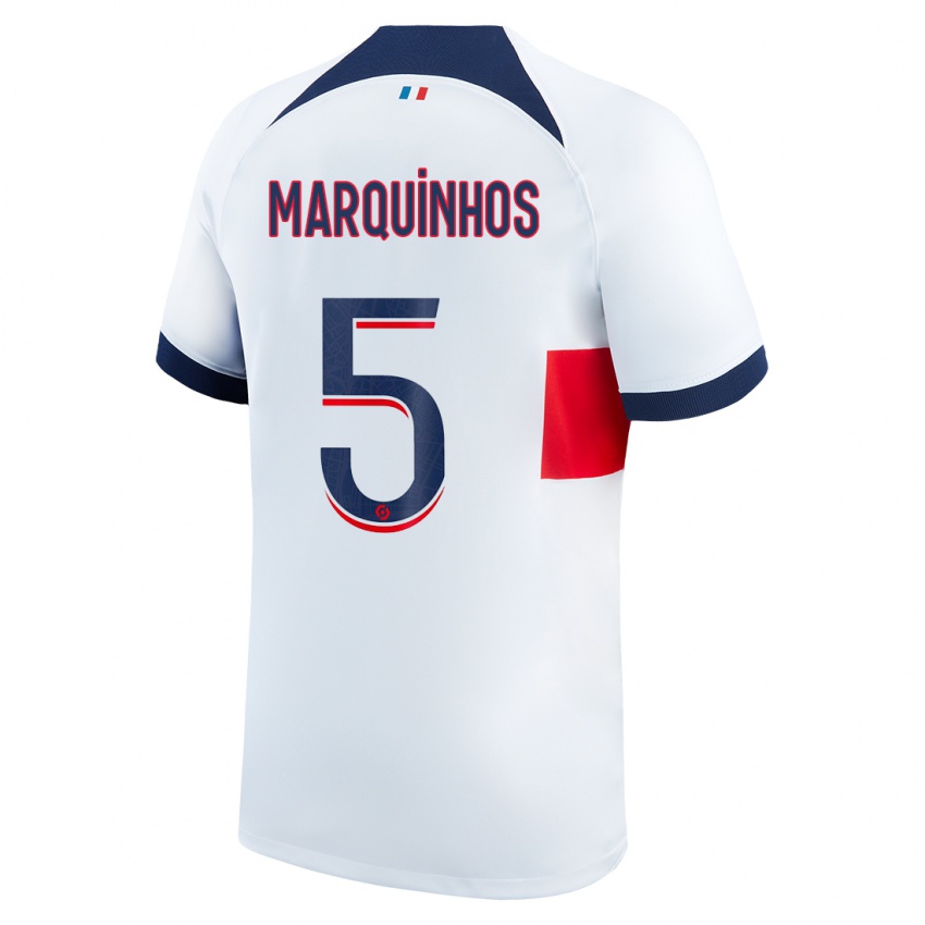 Heren Marquinhos #5 Wit Uitshirt Uittenue 2023/24 T-Shirt