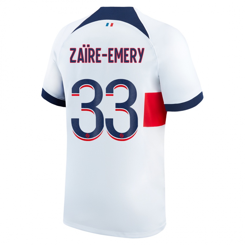 Heren Warren Zaire Emery #33 Wit Uitshirt Uittenue 2023/24 T-Shirt