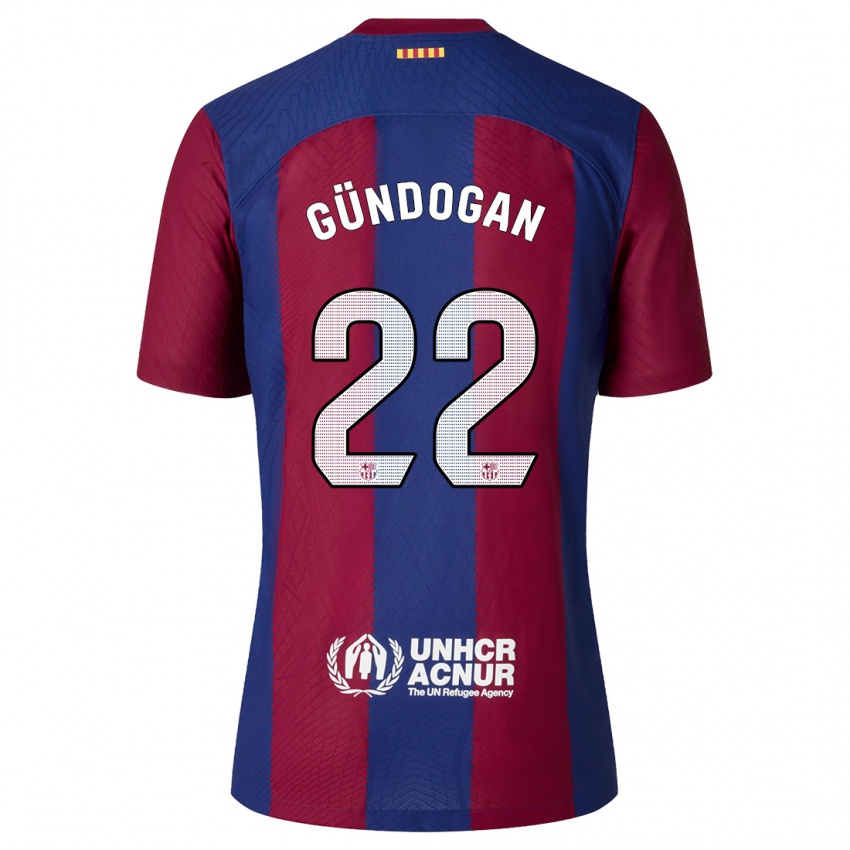 Dames Ilkay Gundogan #22 Rood Blauw Thuisshirt Thuistenue 2023/24 T-Shirt