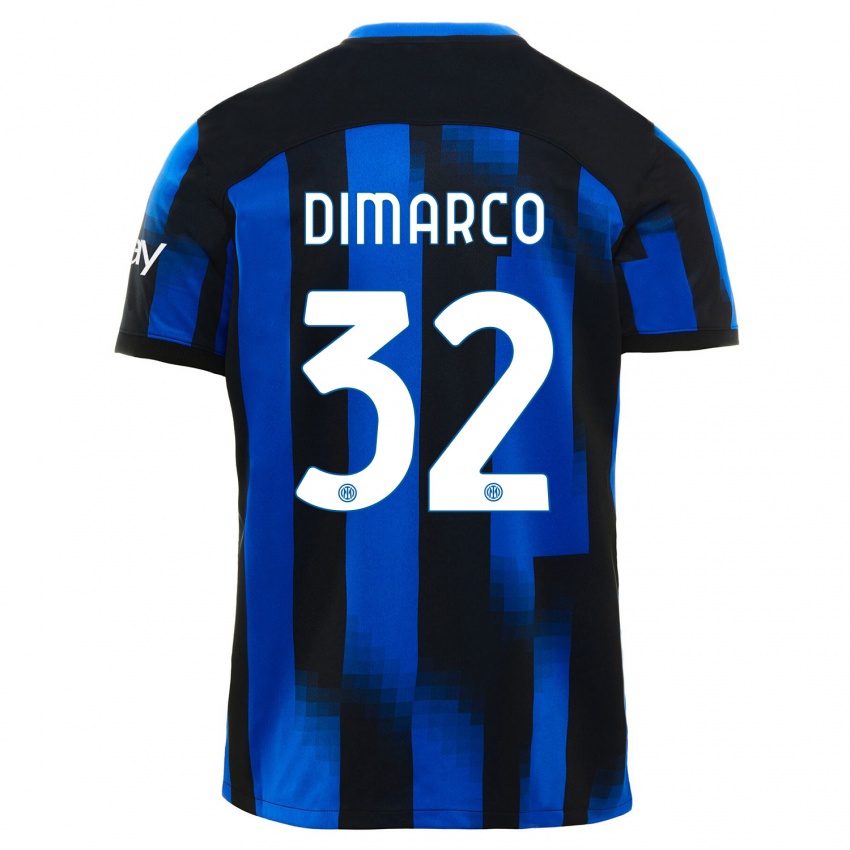 Dames Federico Dimarco #32 Zwart Blauw Thuisshirt Thuistenue 2023/24 T-Shirt