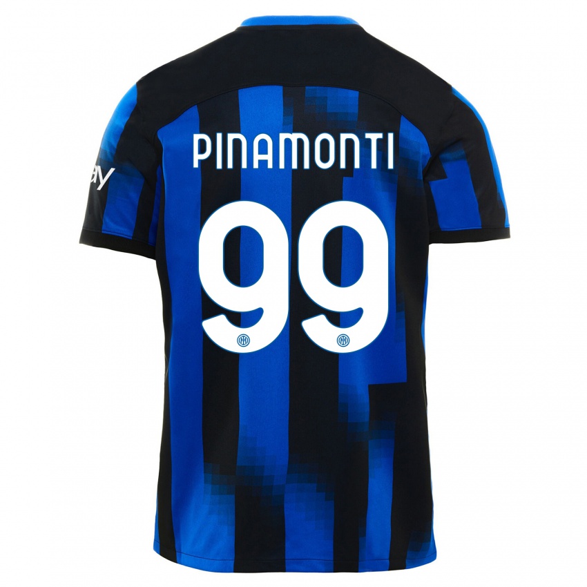 Dames Andrea Pinamonti #99 Zwart Blauw Thuisshirt Thuistenue 2023/24 T-Shirt