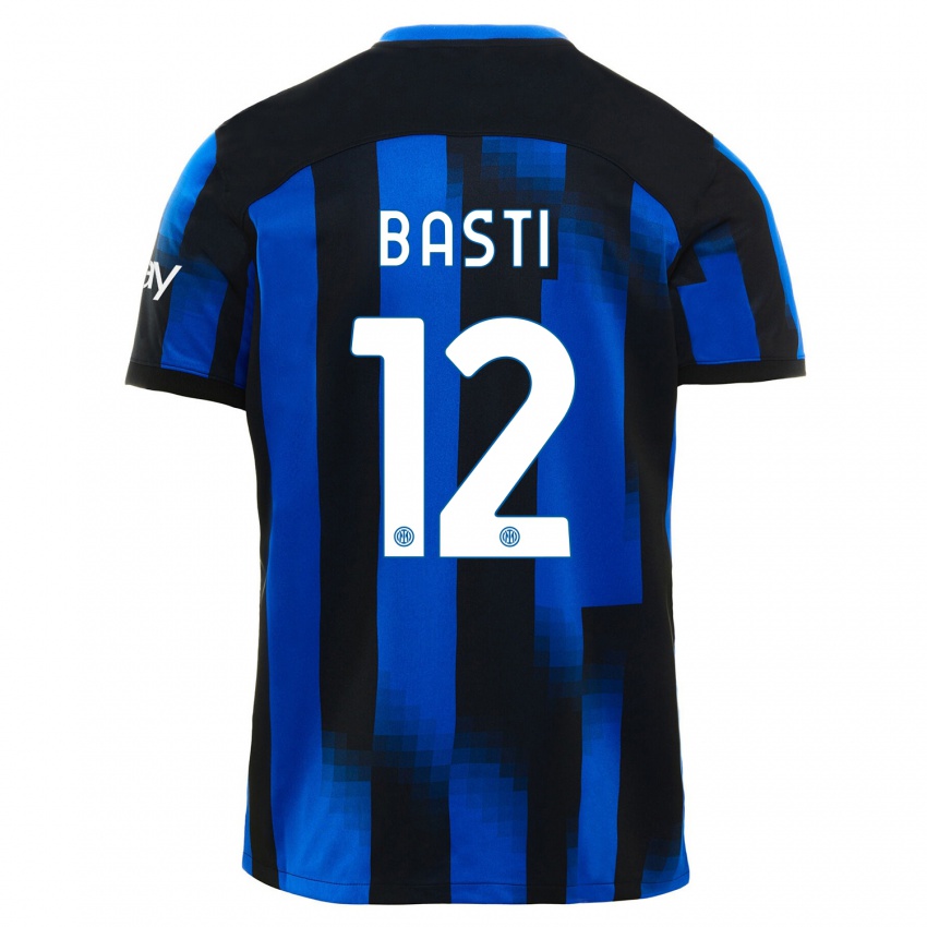 Dames Matteo Basti #12 Zwart Blauw Thuisshirt Thuistenue 2023/24 T-Shirt
