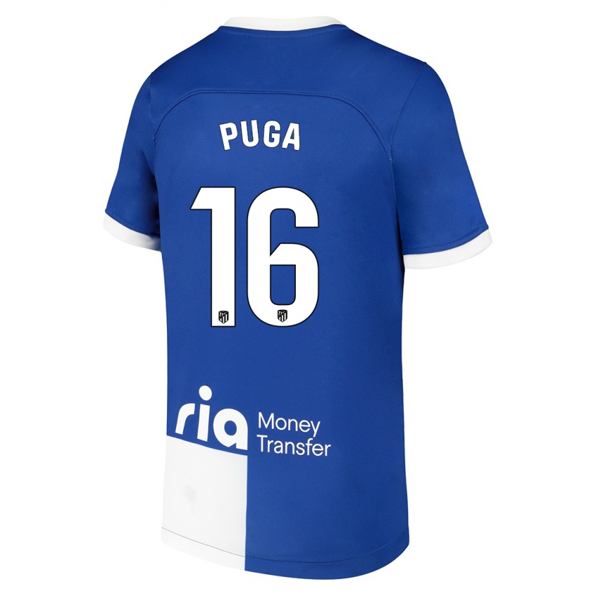 Dames Carlos Puga #16 Blauw Wit Uitshirt Uittenue 2023/24 T-Shirt