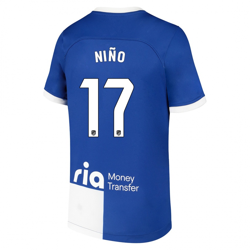 Dames Adrián Niño #17 Blauw Wit Uitshirt Uittenue 2023/24 T-Shirt