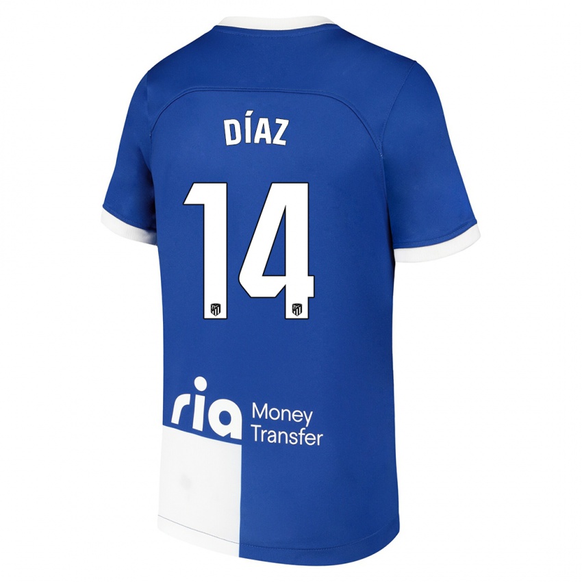 Dames Javier Díaz #14 Blauw Wit Uitshirt Uittenue 2023/24 T-Shirt