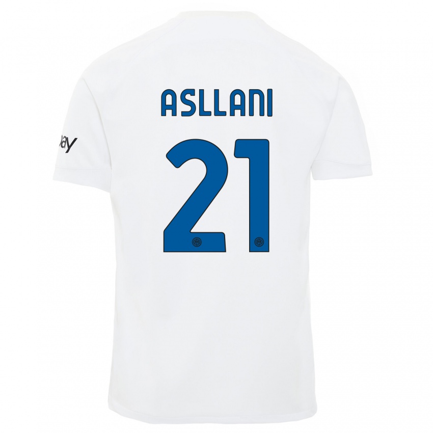 Dames Kristjan Asllani #21 Wit Uitshirt Uittenue 2023/24 T-Shirt